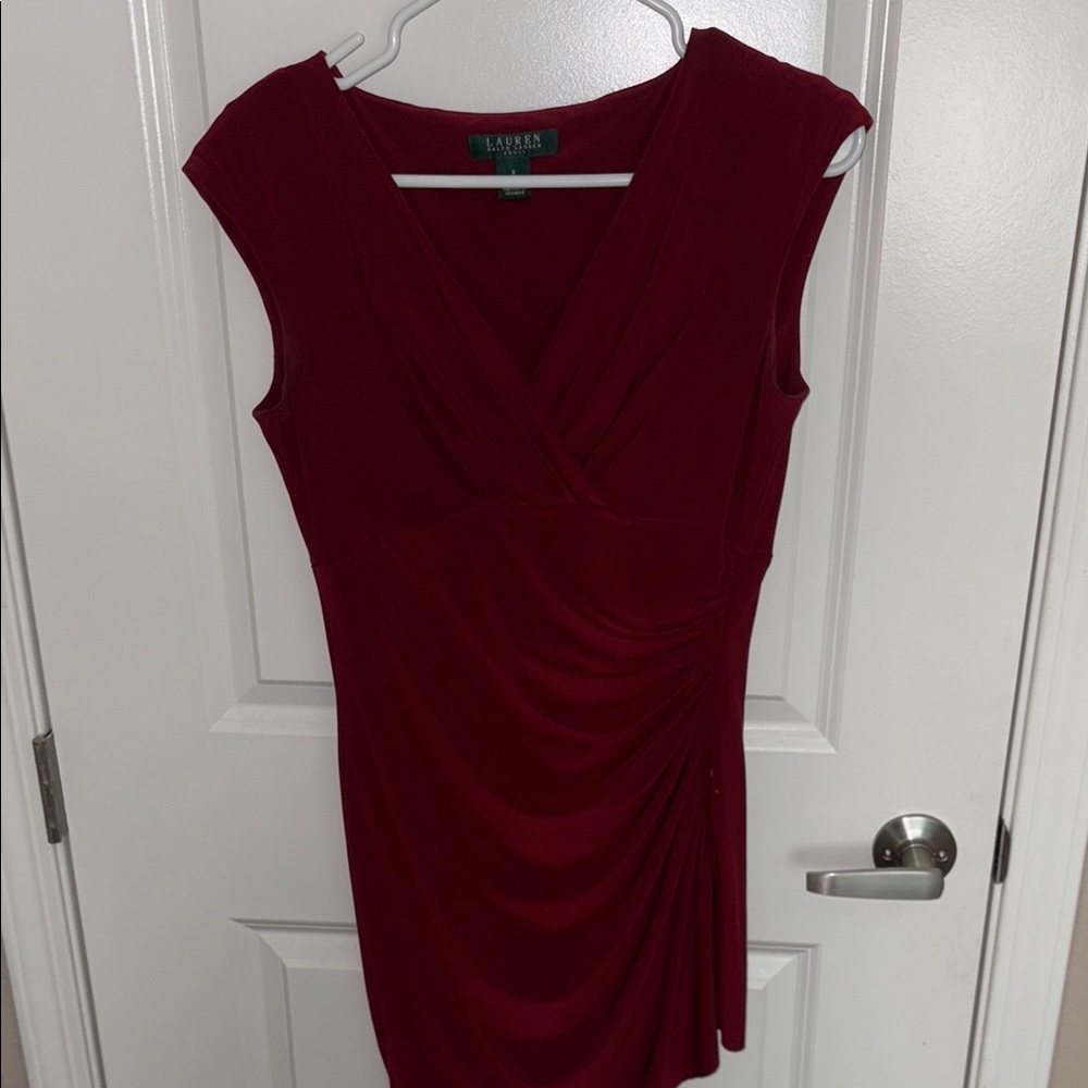 Lauren Ralph Lauren Red Ruched Asymmetrical Sheath Dress